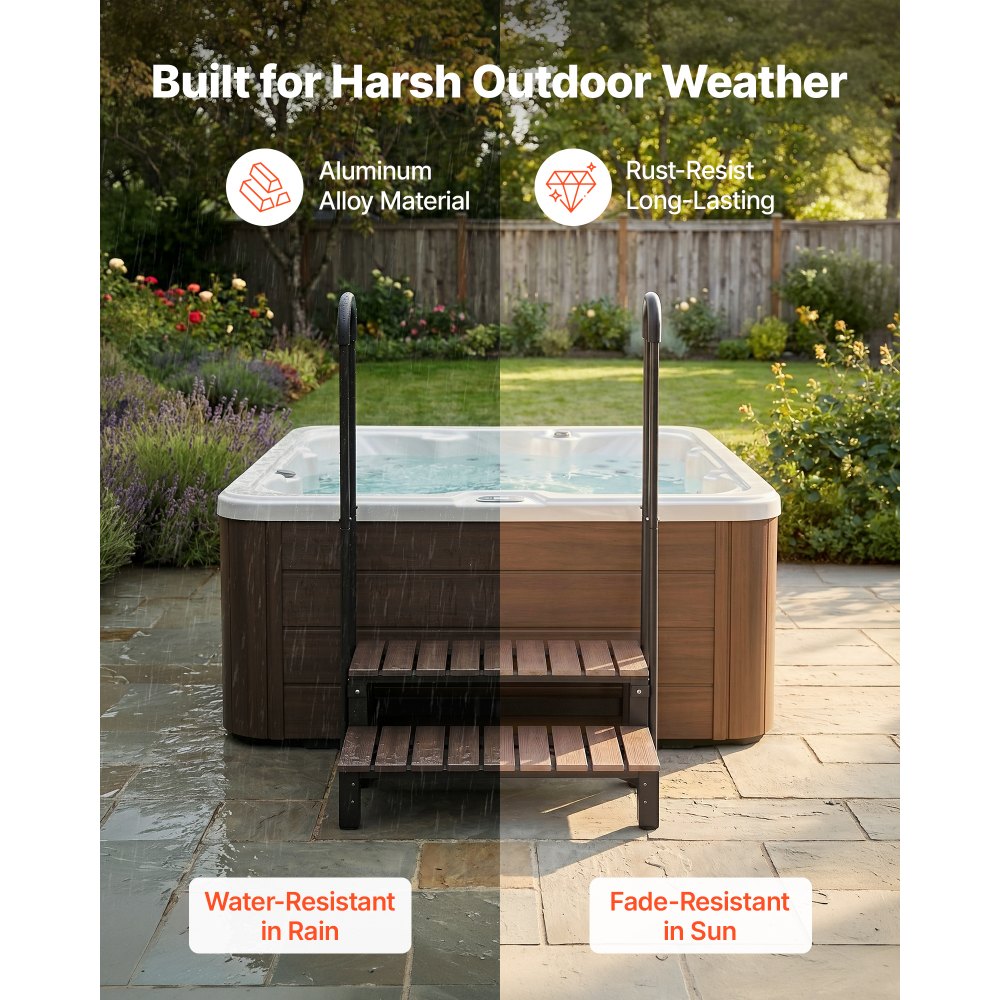 VEVOR Treppe für Whirlpools mit Handläufen 2-stufig 82 cm Breite Stufe, Geeignet für Aufstell-/Aufblaspools, Wohnmobile, Terrassen und Decks, Ruschfeste Stufe aus Stahlkonstruktion mit HIPS-Gestell