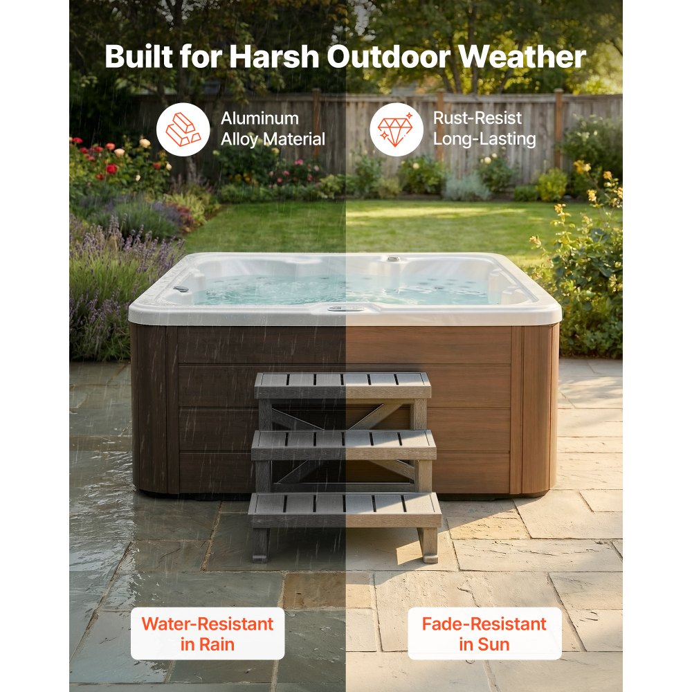 VEVOR Treppe für Whirlpools Wohnmobile 3-stufig mit 70 cm Breiten Stufen, Geeignet für Pools, Wohnmobile, Terrassen und Gärten, Ruschfeste Stufe mit 160 kg Tragkraft, Allwettertauglich