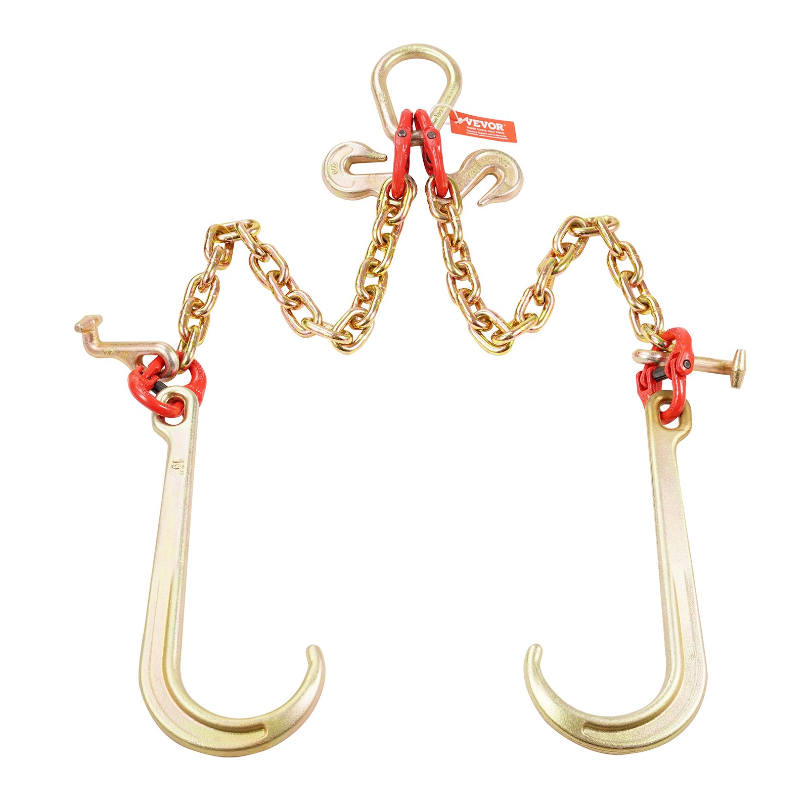 VEVOR G80 V-Zaumkette, 3/8 Zoll x 2 Fuß Abschleppkette mit 15 Zoll J-Haken, T-Haken und Greifhaken, Schwerlast-Transportschleppkette mit 7800 lbs sicherer Arbeitslast für die Bergung von Pritschenwagen