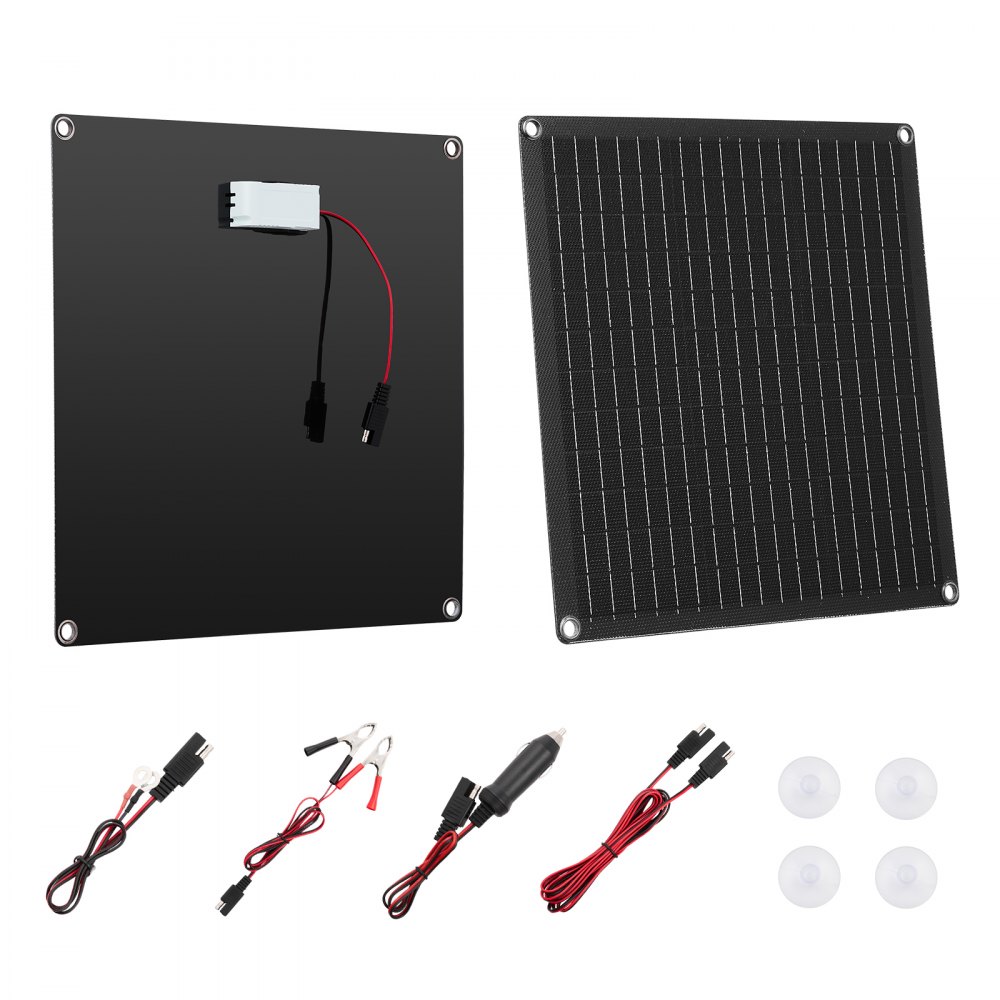 VEVOR 12V Monokristallines Solarpanel-Kit 20 W, Batterieladegerät mit integriertem Smart Controller & 3 Verbindungskabeln, tragbar für Wohnmobil, Auto, Motorrad, Boot, Van, Camper