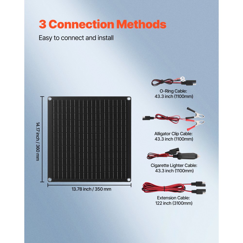 VEVOR 12V Monokristallines Solarpanel-Kit 20 W, Batterieladegerät mit integriertem Smart Controller & 3 Verbindungskabeln, tragbar für Wohnmobil, Auto, Motorrad, Boot, Van, Camper