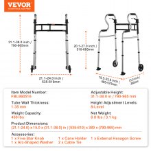 VEVOR Gehgestell Gehbock Gehwagen Gehstock 790-965mm höhenverstellbar 204kg Alu