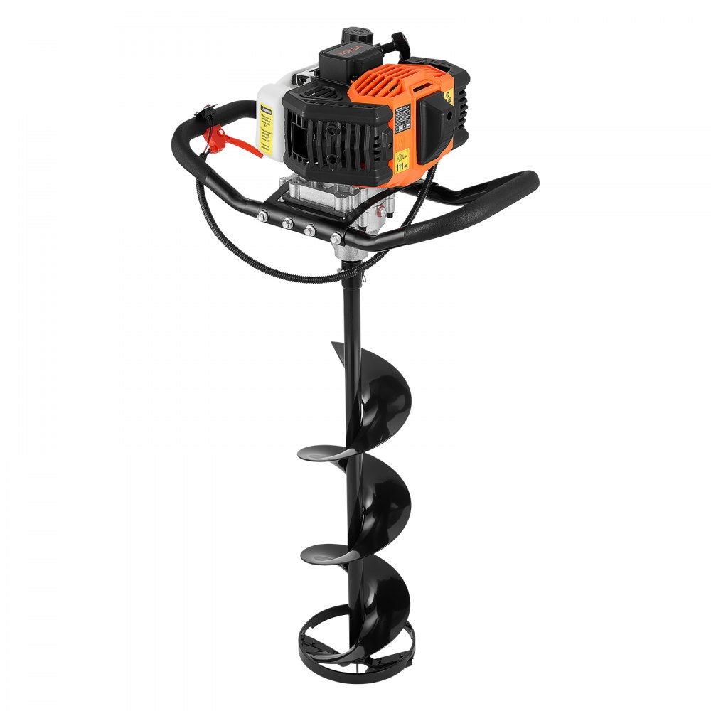 VEVOR Gas Powered Ice Auger 43CC 2-Stroke 203mm 2 in 1 Cordless Earth Auger, for Ice Fishing & Gardening, Cold-Resistant Post Hole Digger, Heavy Duty Burrowing Drilling with Drill Bits & Blade Guard