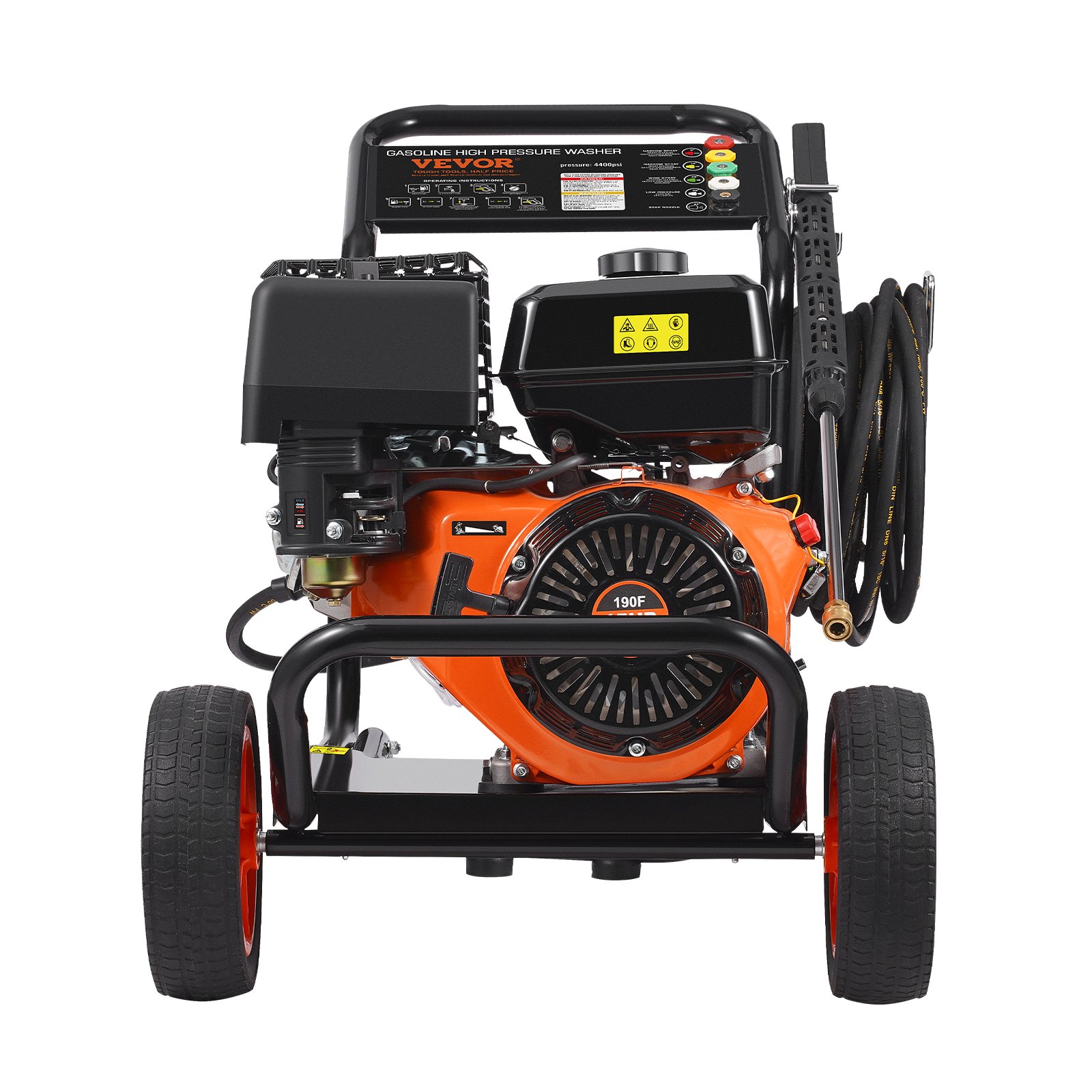 VEVOR Benzin-Hochdruckreiniger, 4400 PSI 15 L/min, 2,6 GPM Terrassenreinger mit Kupferpumpe, Hochdruckpistole & Verlängerungsstab, 5-Düsen-Set, für Autos, Zäune, Häuser, Einfahrten, Terrassen, Möbel