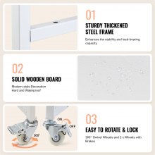 VEVOR Wärmepressentisch Druckerständer, 3-stufiger beweglicher Wärmepressenständer, faltbarer Wärmeübertragungsmaschinenständer mit Rädern & Vinylrollenhalter, Metallwerkbank für Heißpresse weiß