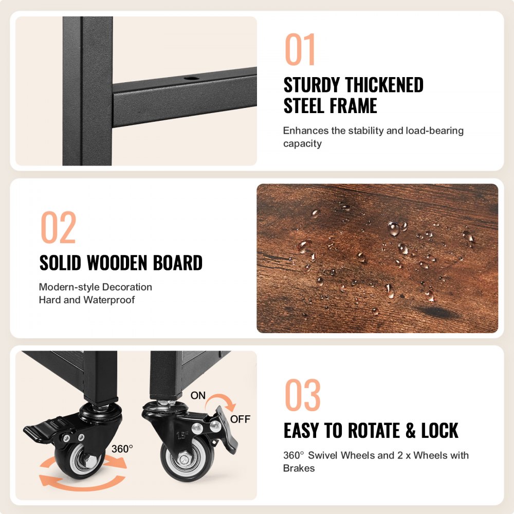 VEVOR Wärmepressentisch mit Ladestation, 4-stufiger beweglicher Wärmepressenständer, faltbarer Druckerständer mit Rädern, rollende Metallwerkbank für Sublimationstransfermaschine, braun