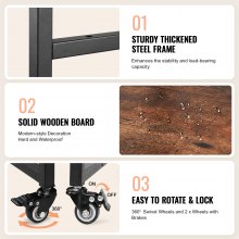 VEVOR Wärmepressentisch mit Ladestation, 4-stufiger beweglicher Wärmepressenständer, faltbarer Druckerständer mit Rädern, rollende Metallwerkbank für Sublimationstransfermaschine, braun