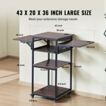 VEVOR Wärmepressentisch mit Ladestation, 4-stufiger beweglicher Wärmepressenständer, faltbarer Druckerständer mit Rädern, rollende Metallwerkbank für Sublimationstransfermaschine, braun