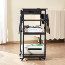 VEVOR Wärmepressentisch mit Ladestation, 4-stufiger beweglicher Wärmepressenständer, faltbarer Druckerständer mit Rädern, rollende Metallwerkbank für Sublimationstransfermaschine, braun