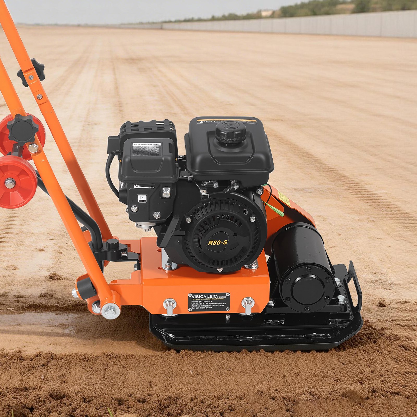 VEVOR Benzin Rüttelplatte, 2 PS (79 CC) Motor, 5250 U/min Vibrationsstampfer, Verdichter 8 kN Verdichtungsdruck, 410x315 mm Platte, Handgeführte Rütteler für Pflasterarbeiten, Asphalt & Fundamente