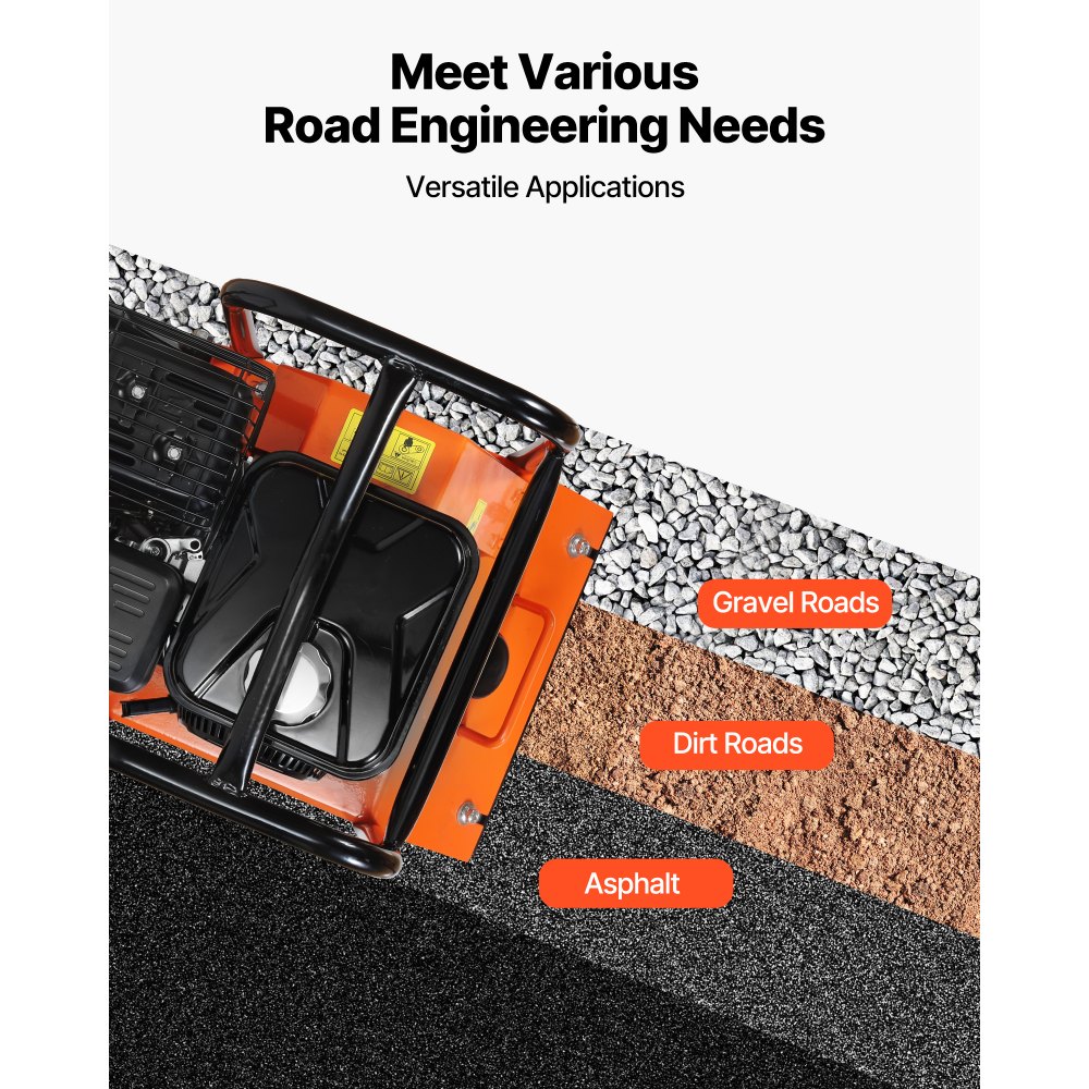 VEVOR Benzin Rüttelplatte, 6,5 PS (212 CC) Motor, 6400 U/min Vibrationsstampfer, 15 kN Verdichtungsdruck, Platte 530x400 mm, Handgeführter Rüttler für Pflasterarbeiten, Asphalt & Fundamente