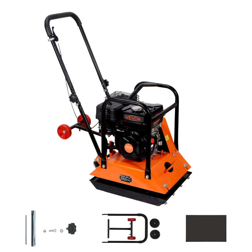 VEVOR Benzin Rüttelplatte, 6,5 PS (212 CC) Motor, 6400 U/min Vibrationsstampfer, 15 kN Verdichtungsdruck, Platte 530x400 mm, Handgeführter Rüttler für Pflasterarbeiten, Asphalt & Fundamente