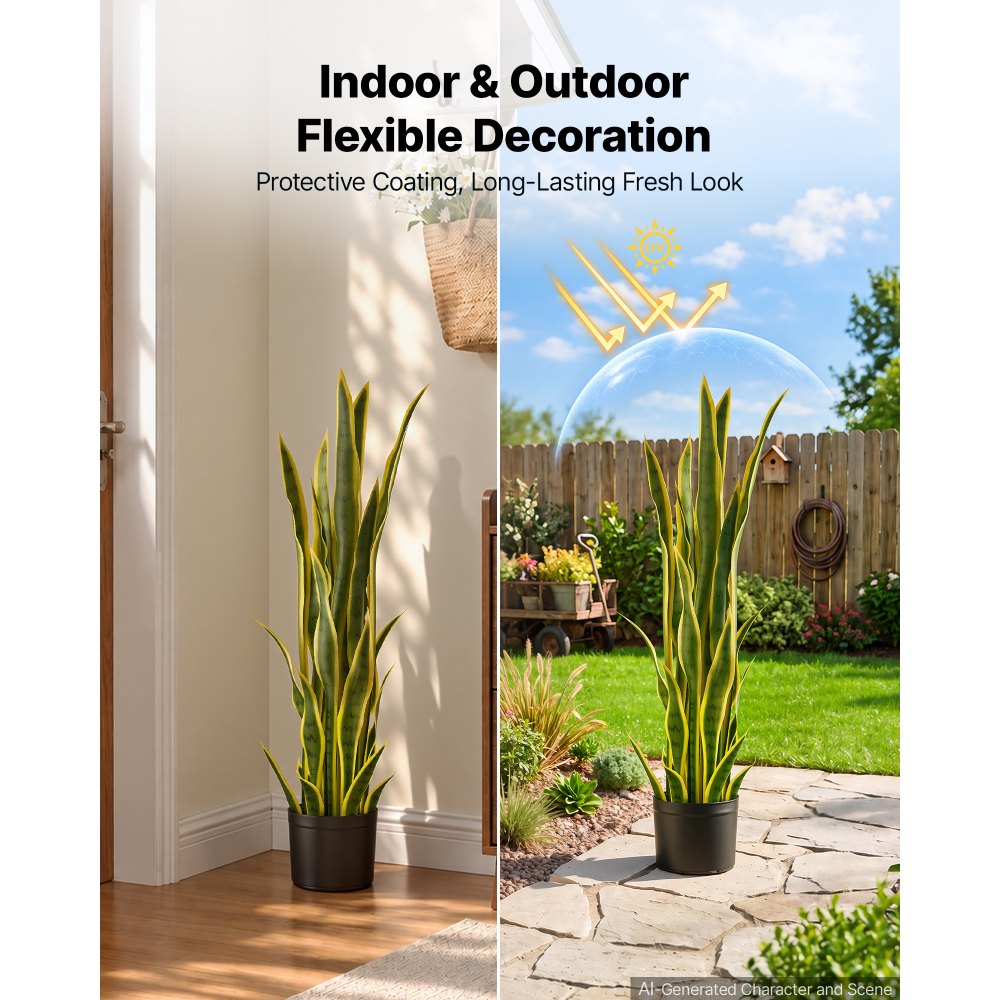 VEVOR 2 Stk. Künstliche Sansevieria 914mm Hoch Künstliche Bogenhanf im Topf, Gefälschte Schlangenpflanze für Zuhause Büro Garten & Geschäft, aus HDPE-Material, UV-Schutz, 24 Blätter, Pflegeleichte Deko