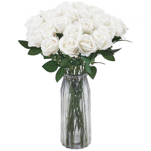 VEVOR Knstliche Blumen Rosen, 60 Stck Kunstblumen, Weie Geflschte Rose  mit Stielen, Schaumrosen fr DIY Hochzeit Blumenstrue Braut Valentinstag  ...