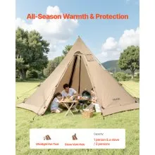 VEVOR Tipi Zelt für 4–6 Personen, tragbares Indianerzelt mit Ofenanschluss, Campingzelte aus Segeltuch, leichte 4-Jahreszeiten-Schutzzelte zum Wandern, Angeln und Rucksackreisen, Größe L