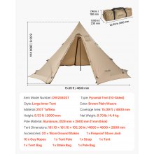 VEVOR Tipi Zelt für 4–6 Personen, tragbares Indianerzelt mit Ofenanschluss, Campingzelte aus Segeltuch, leichte 4-Jahreszeiten-Schutzzelte zum Wandern, Angeln und Rucksackreisen, Größe L