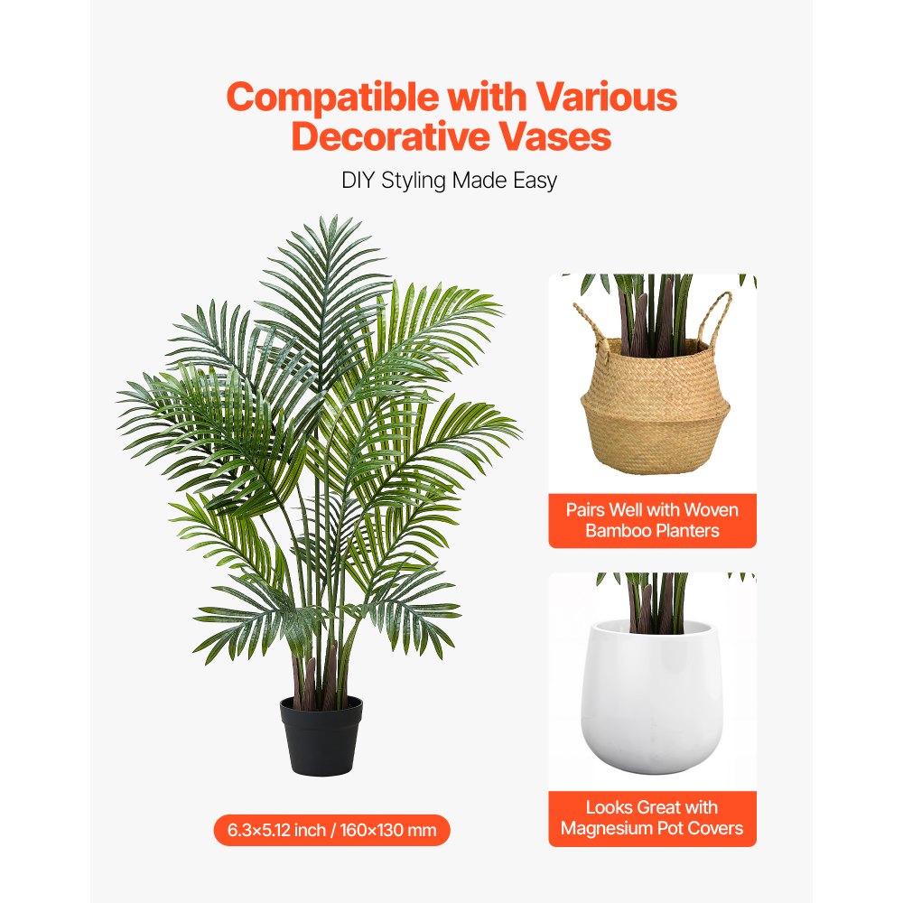 VEVOR Künstliche Areca-Palmen, 1,2 m, 2er-Pack Kunstpalmen, tropische Pflanzen mit weißem Pflanzgefäß, Kunstseidenpflanze im Topf, Kunstbaum für Veranden, Wohnzimmer, Terrassen, Zuhause, Büro