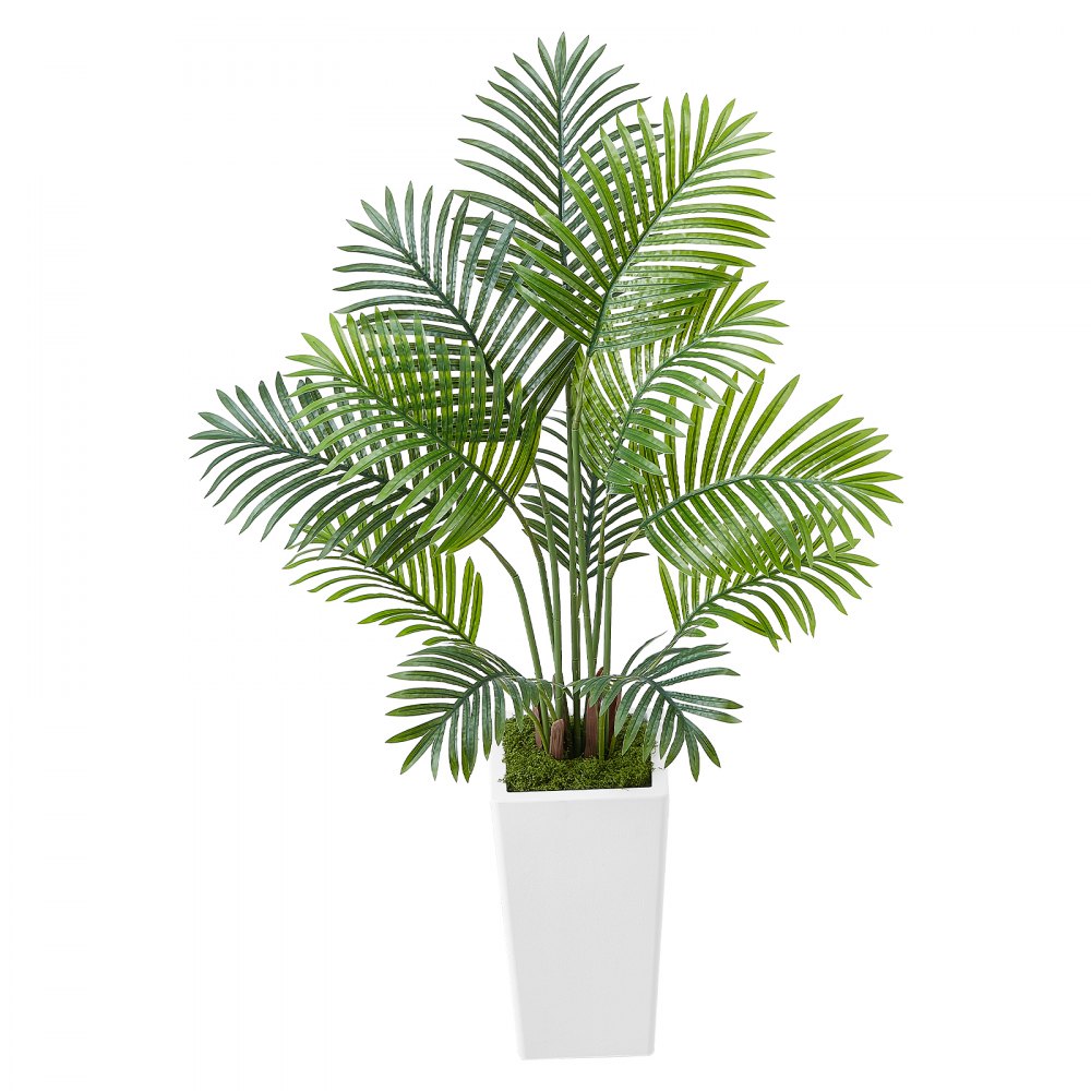 VEVOR Künstliche Areca-Palmen, 1,2 m, 2er-Pack Kunstpalmen, tropische Pflanzen mit weißem Pflanzgefäß, Kunstseidenpflanze im Topf, Kunstbaum für Veranden, Wohnzimmer, Terrassen, Zuhause, Büro
