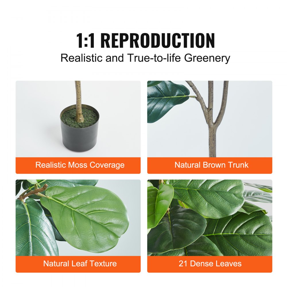VEVOR Fiddle-leaf Fig Artificial 54x54x121cm Artificial Plant PE Artificial Plants Fake Plastic Plants in Pot Artificial Flower Odorless Waterproof for Decoration of Bedroom Study Living Room