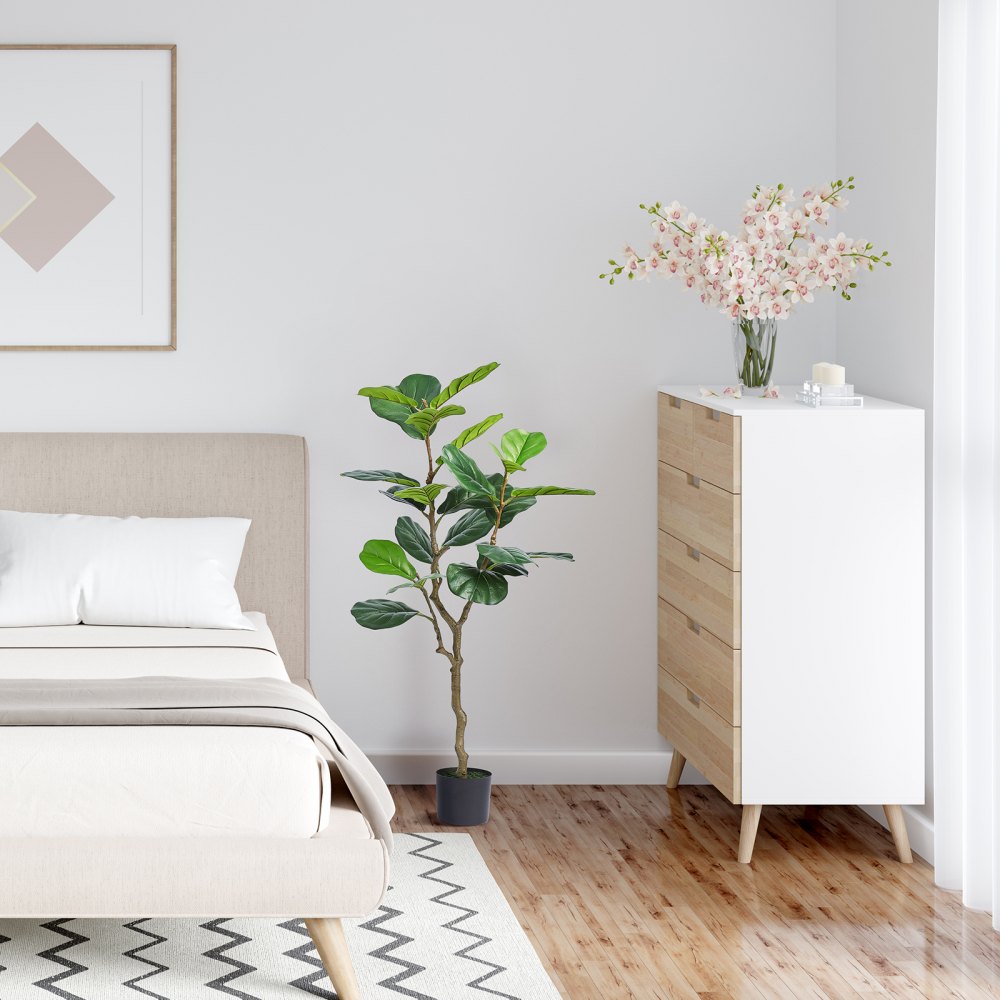 VEVOR Fiddle-leaf Fig Artificial 54x54x121cm Artificial Plant PE Artificial Plants Fake Plastic Plants in Pot Artificial Flower Odorless Waterproof for Decoration of Bedroom Study Living Room