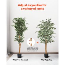 VEVOR Künstlicher Ficusbaum, 1524 mm, mit schwarzem Topf, Kunst-Ficuspflanze mit natürlichem Holzstamm & realistischen grünen Blättern, Seidenbaum für Innenbereich, für Zuhause, Büro, Wohnzimmer