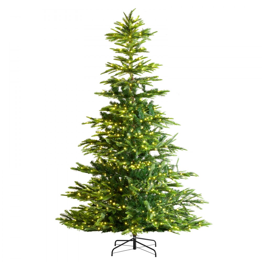VEVOR Christmas tree, 1.35 x 2.25 m, artificial Christmas tree, fir tree with 700 warm white LED lights, 1319 branch tips, metal base for decoration at home, at parties and in the office