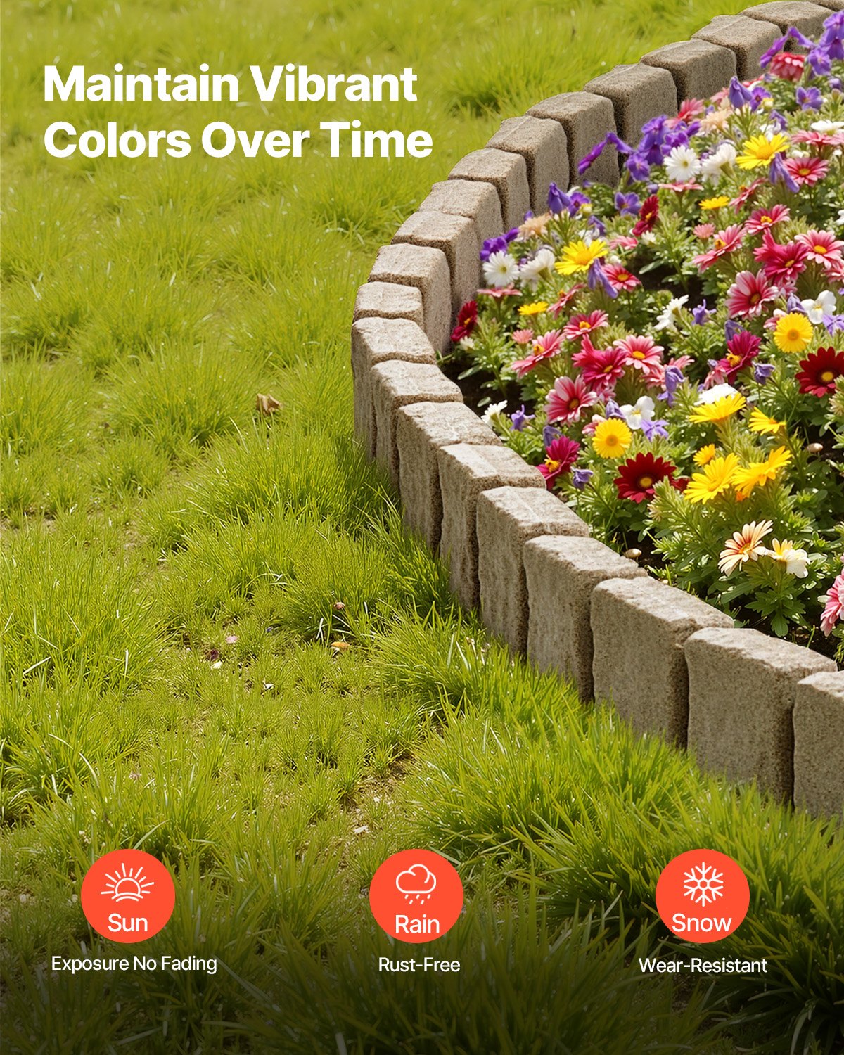 VEVOR Stone-Look Garden Edging, 120x10x23 cm, Lawn Border, Flexible Garden Edging with Anchoring Spikes, Light-Resistant Yard Edging for Driveways & Walkways, Beige