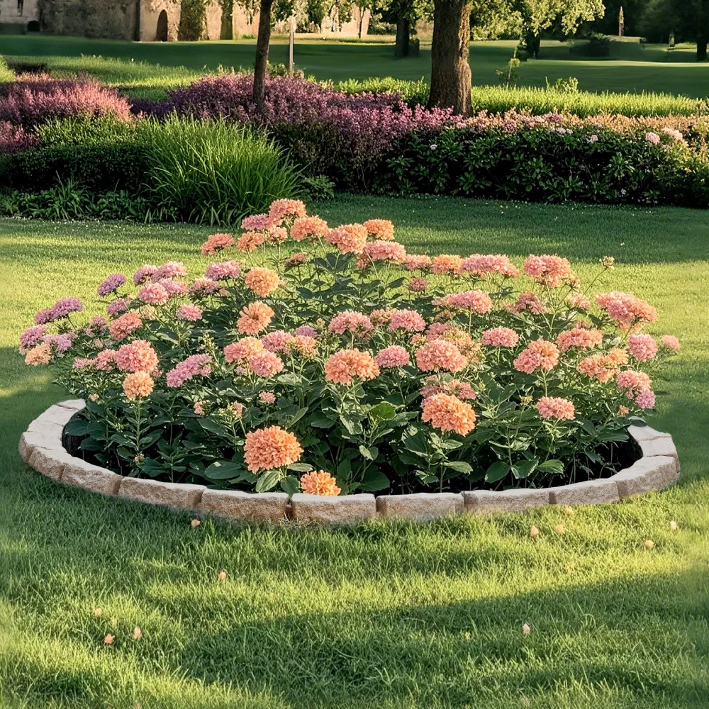 VEVOR 4er-Set Rasenkante in Steinoptik, 1180x95x57 mm realistische Beeteinfassung, flexible Gartenbegrenzung in Ziegelgröße mit Verankerungsspitzen, Beetumrandung für Einfahrten, Gehwege, Beige