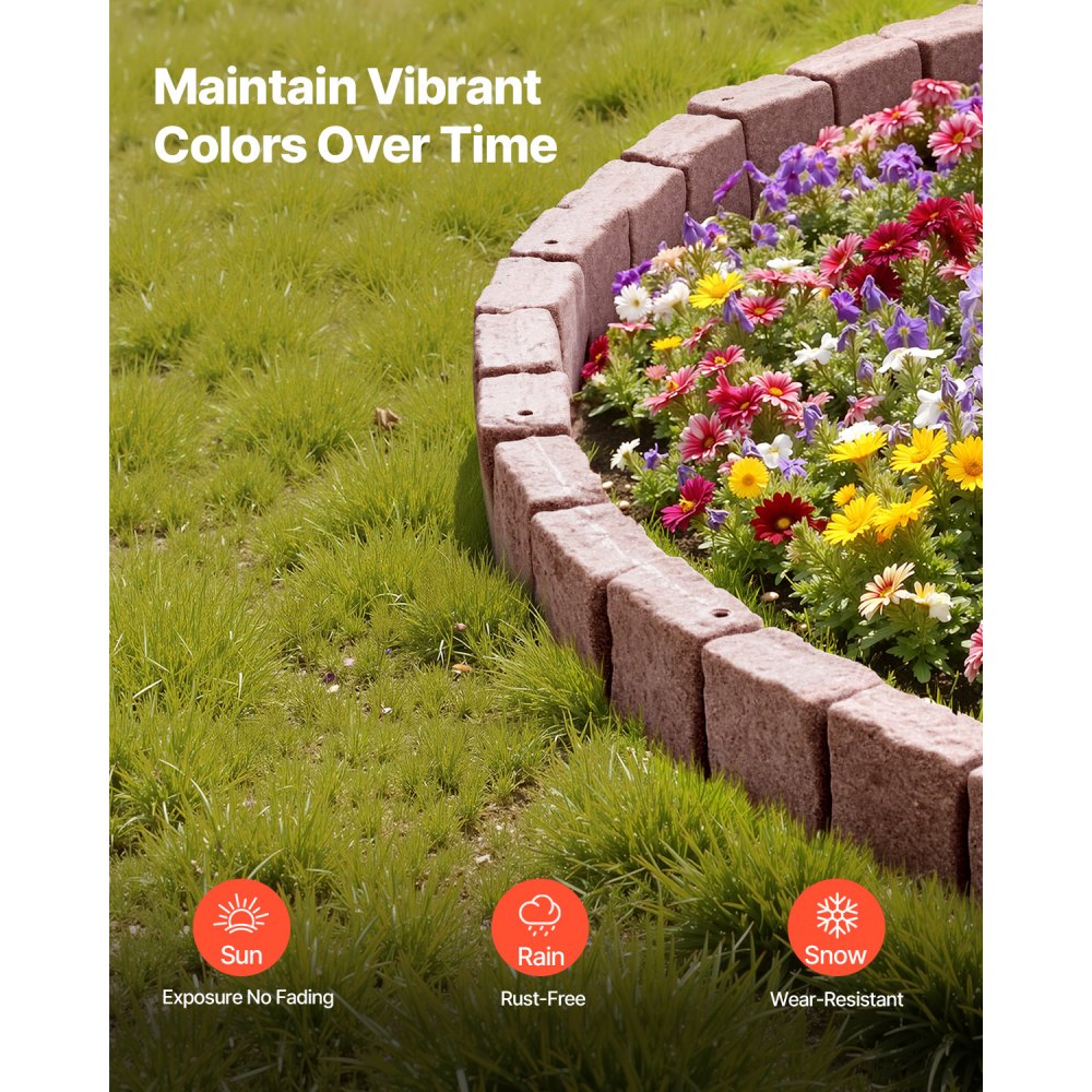 VEVOR Rasenkante in Steinoptik 4er-Set, 1190x100x155 mm, realistische Beeteinfassung, flexible Gartenbegrenzung in Ziegelgröße mit Verankerungsspitzen, Beetumrandung für Einfahrten, Gehwege, Braun