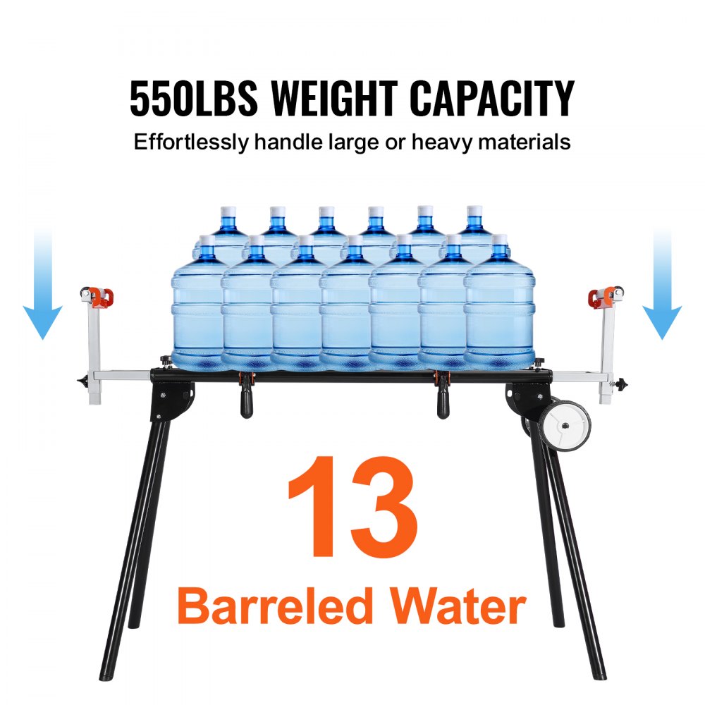 VEVOR Miter Saw Stand, 250 kg Load Capacity, Foldable Steel Stand for Miter Saws with One-Piece Mounting Clamps, Adjustable Height & Length, Portable Miter Saw Stand