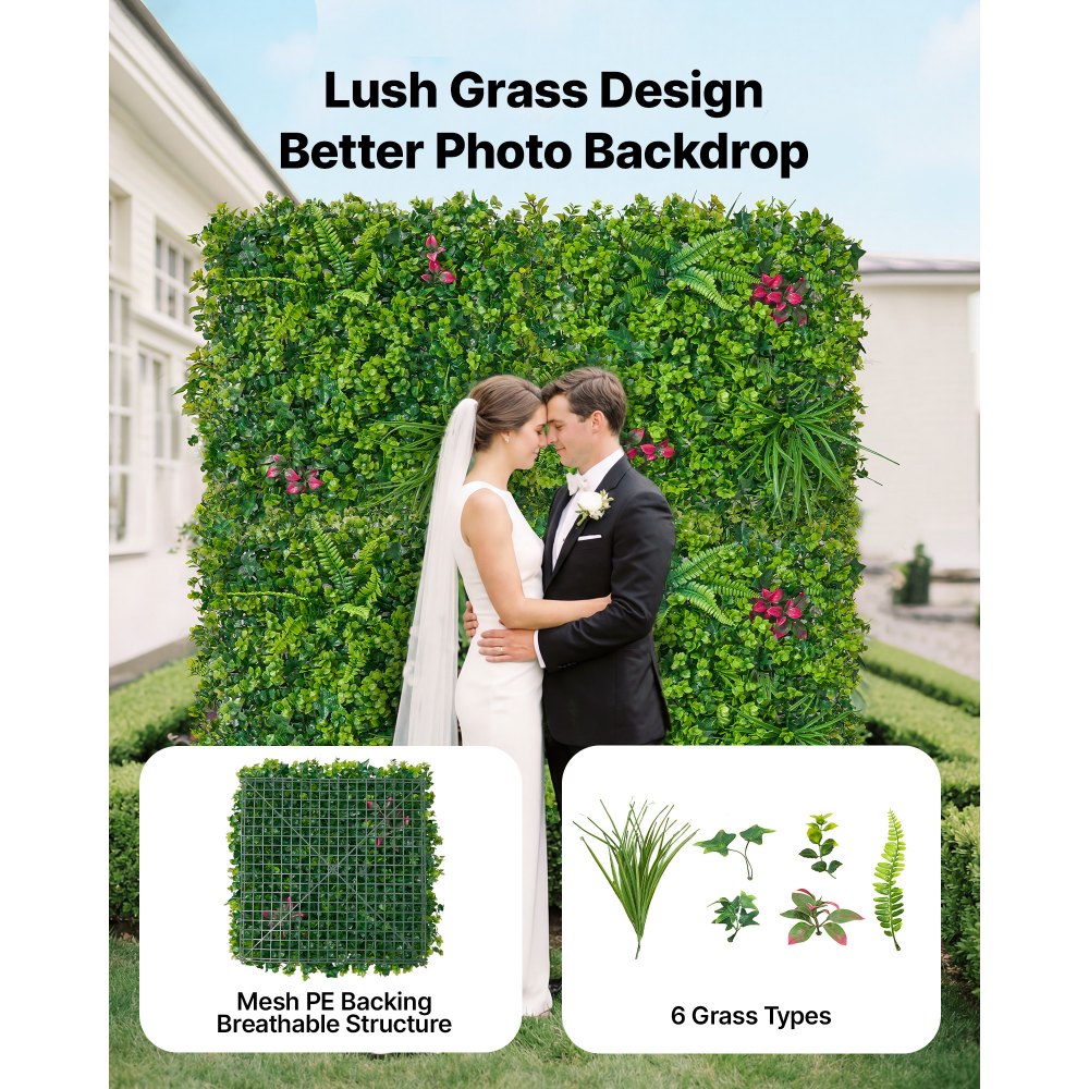 VEVOR Künstliche Hecke 50x50 cm 12-tlg. Set, Pflanzenwand im 3D-Paneelstil, PE-Sichtschutz, Sichtschutzzaun, Heckenzaun, Kunstpflanzen Balkonverkleidung für Hochzeiten, Außengärten, Hinterhöfe