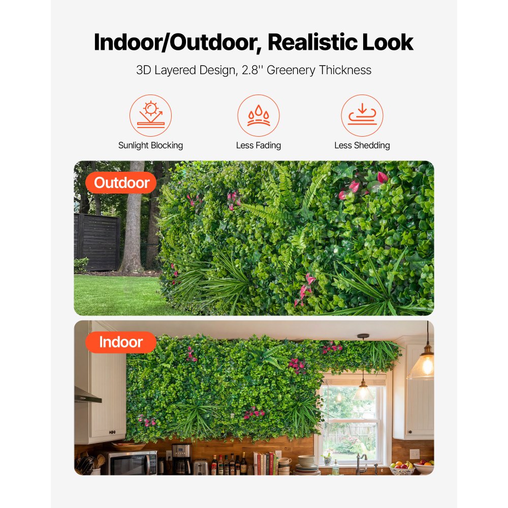 VEVOR Artificial Plant Wall, 16PCS 50.8 x 50.8 cm Artificial Boxwood Panels, Sun Protection Greenery Backdrop Privacy Hedge Fence, Fake Grass Wall Screen for Wedding, Indoor, Outdoor Garden, Backyard