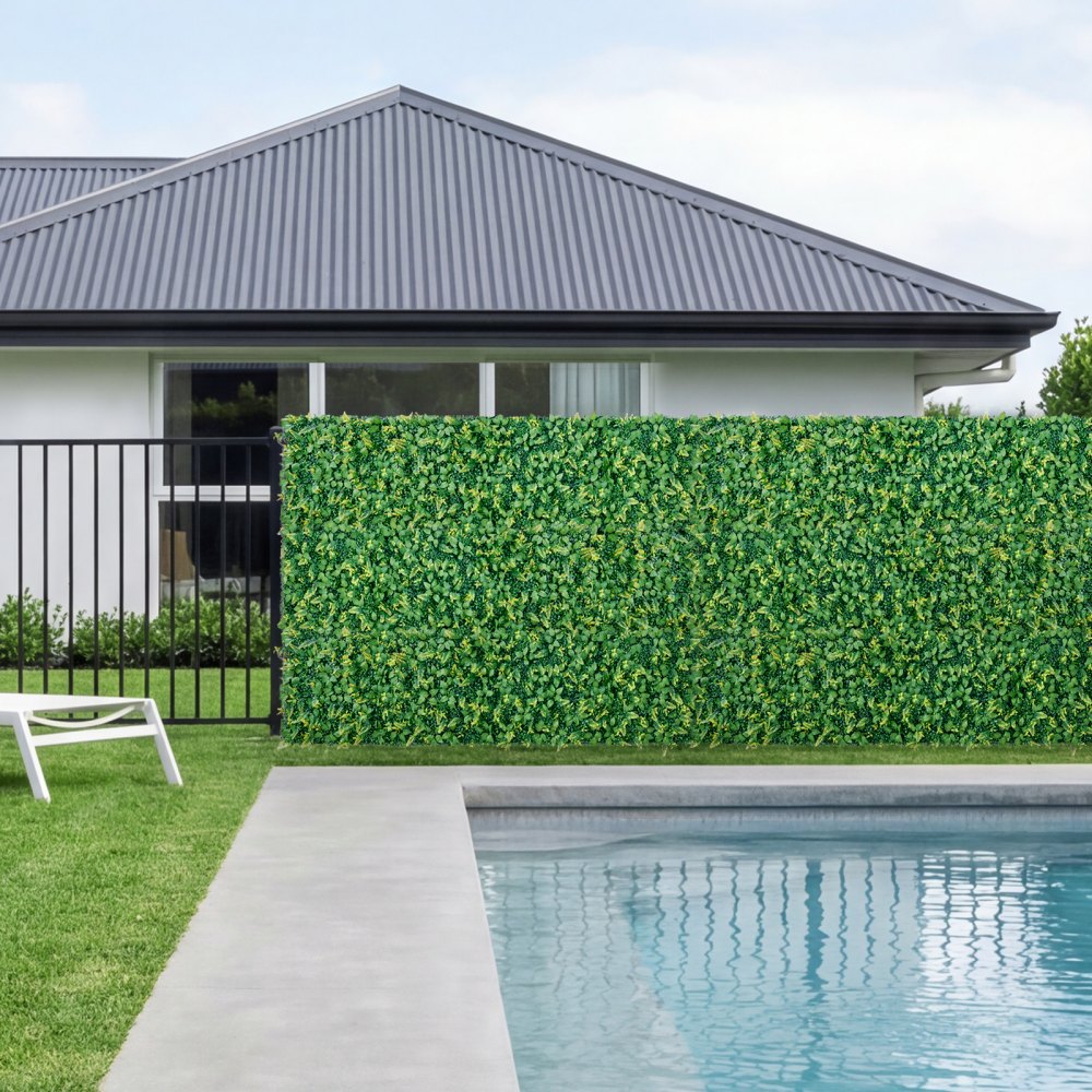 VEVOR Künstliche Hecke 2,4 m x 61 cm 4-tlg. Set, Pflanzenwand, PE-Sichtschutz, Sichtschutzzaun, Windschutz, Heckenzaun, Kunstpflanzen Balkonverkleidung für Hochzeiten, Außengärten, Hinterhöfe