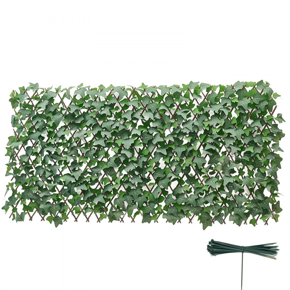 VEVOR Künstliche Hecke 63,5x320 cm, Pflanzenwand, Ausziehbarer Sichtschutz, Efeu-Sichtschutzzaun, Windschutz, Heckenzaun, Kunstpflanzen Balkonverkleidung für Hochzeiten, Außengärten, Hinterhöfe