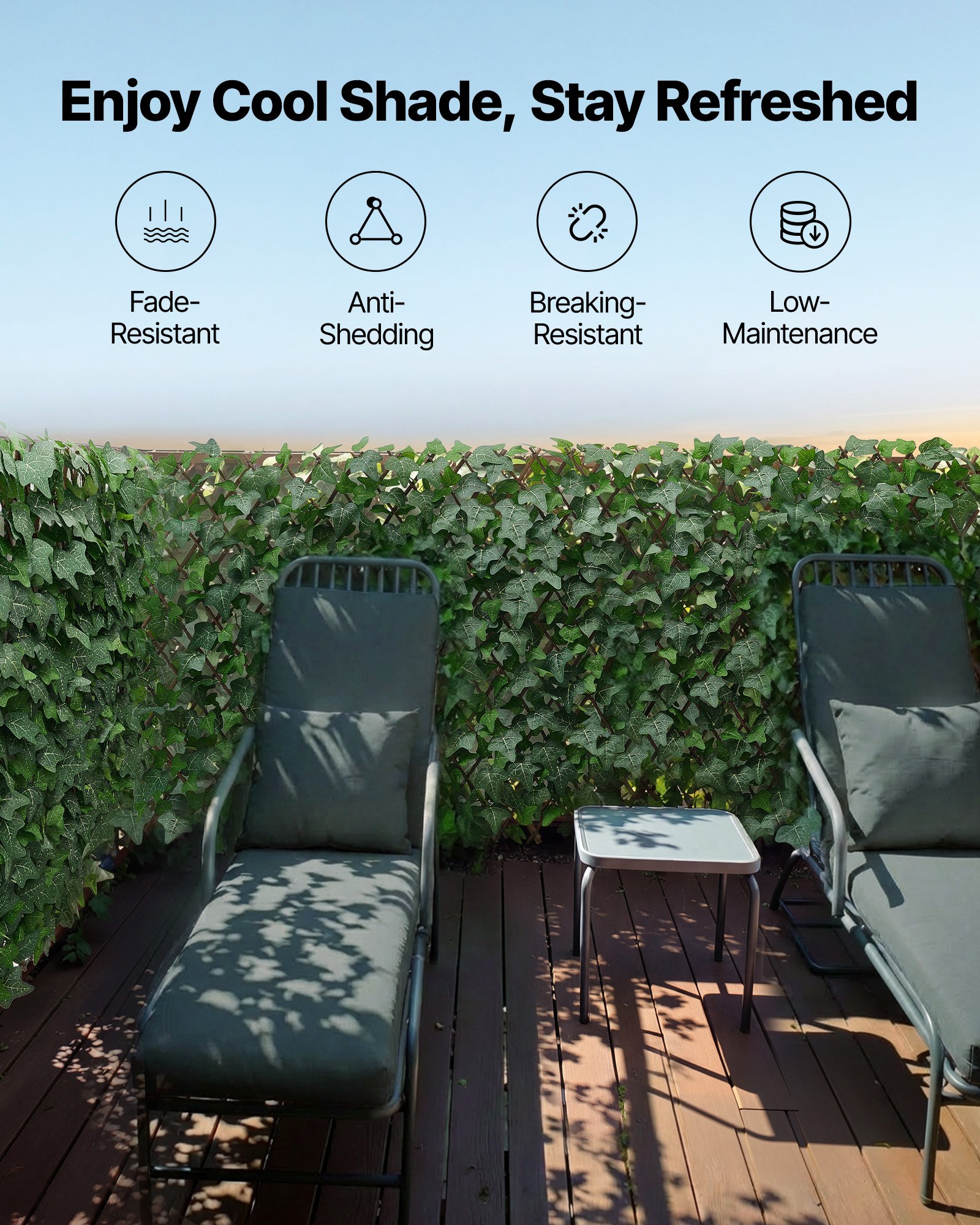 VEVOR Künstliche Hecke 63,5x320 cm, Pflanzenwand, Ausziehbarer Sichtschutz, Efeu-Sichtschutzzaun, Windschutz, Heckenzaun, Kunstpflanzen Balkonverkleidung für Hochzeiten, Außengärten, Hinterhöfe