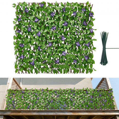 VEVOR Künstliche Hecke 64,9x310 cm 2-tlg. Set, Pflanzenwand, Ausziehbarer Sichtschutz, Sichtschutzzaun, Heckenzaun, Kunstpflanzen Balkonverkleidung