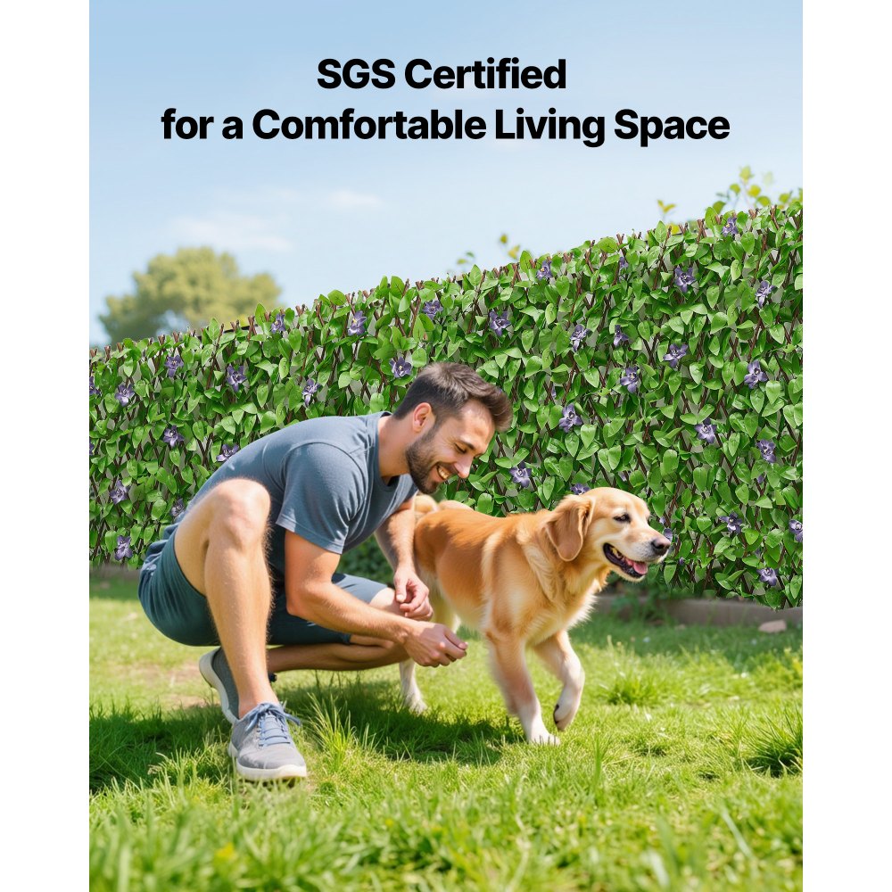 VEVOR Künstliche Hecke 64,9x310 cm 2-tlg. Set, Pflanzenwand, Ausziehbarer Sichtschutz, Sichtschutzzaun, Heckenzaun, Kunstpflanzen Balkonverkleidung für Hochzeiten, Außengärten, Hinterhöfe