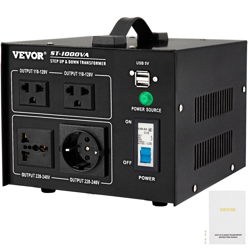VEVOR Spannungswandler 1000 W Ringkern Transformator, 5 A Ladegerät Inverter mit UK-Stecker, 110 V - 120 V / 220 V - 240 V Wechselrichter für verschiedene Elektrogeräte wie Wasserspender, Faxgeräte