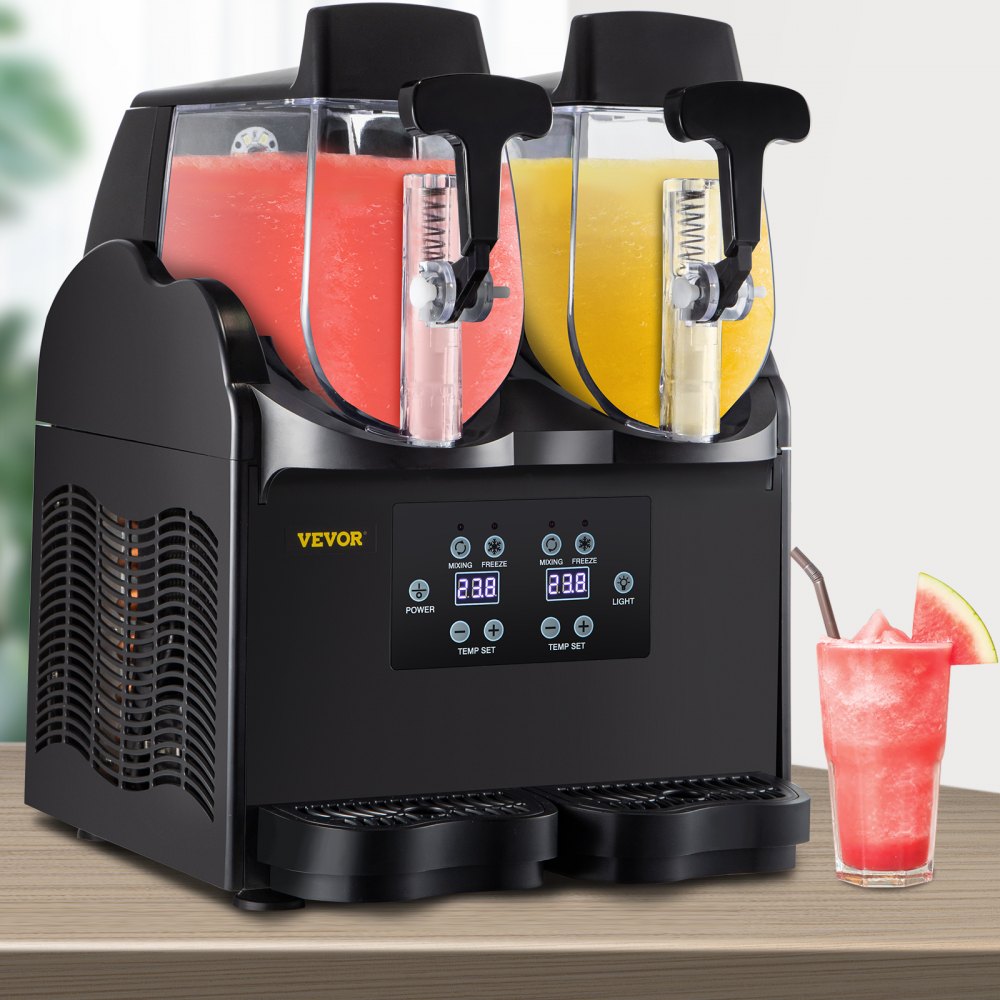 VEVOR Kommerzielle Slusheis Maschine, 2 x 2,5 L Slush Eismaschine 380 W 220 V Slusheis Eismaschine, Slushie Maschine mit Abnehmbarem Tablett und digitalem Smart-Panel, Slushmaschine Slushgerät