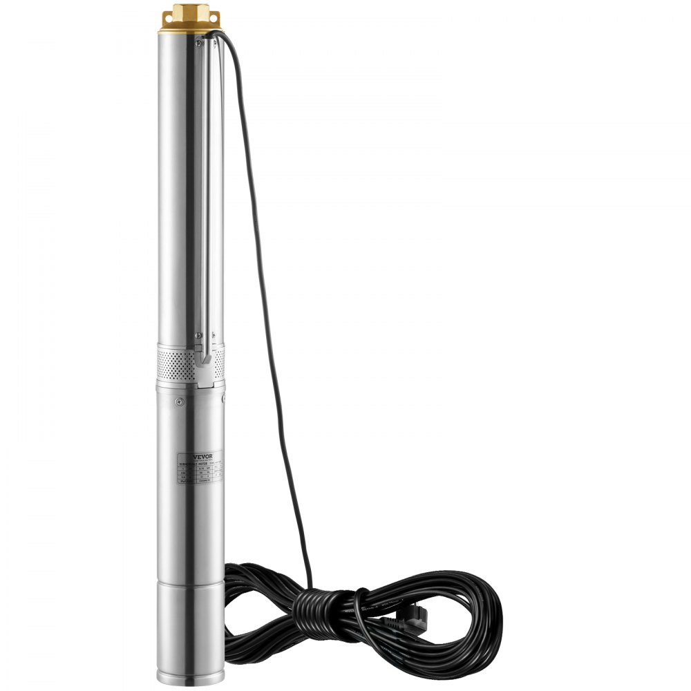 VEVOR Tiefbrunnen-Tauchpumpe, 750 W, 230 V, 60 Hz, 7,1 m³/h max. Durchfluss, 75 m max. Förderhöhe, mit 9,1 m Stromkabel, Edelstahl-Wasserpumpe für Industrie, Bewässerung und Heimgebrauch, IP68-Wasserschutzklasse
