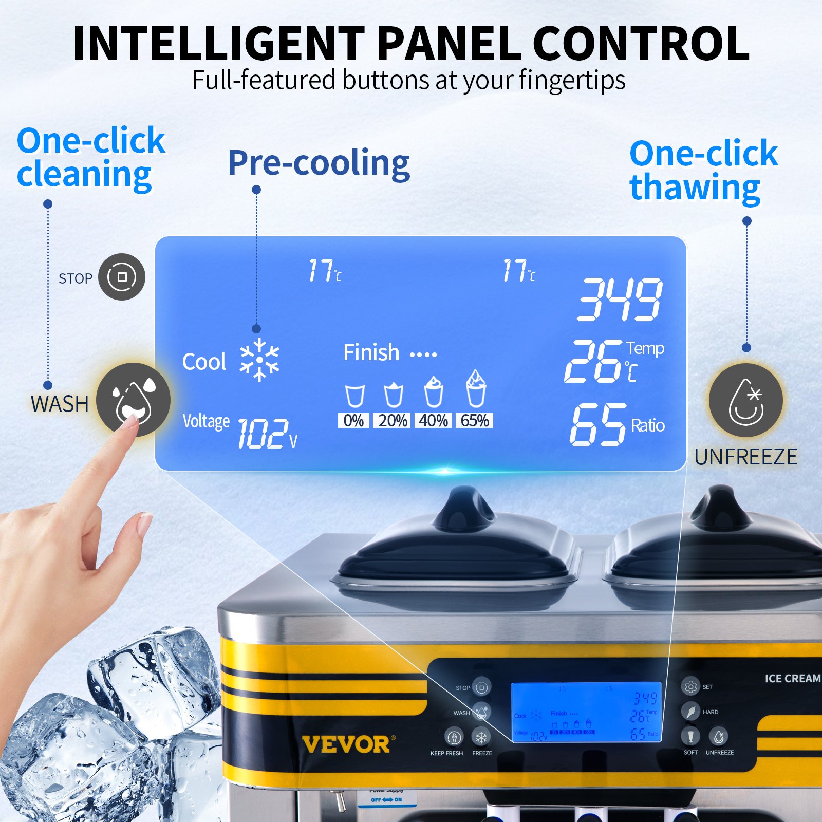 VEVOR Commercial Soft Serve Ice Cream Machine 2350W Countertop Soft Serve Ice Cream Machine 22-30L/hr. Desktop Soft Serve Ice Cream Machine, 3 Flavors with LCD Display, Ice Cream Machine, Food Ice Cream Machine