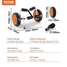 VEVOR Kajakwagen Kanuwagen faltbar aus 2 mm Aluminiumlegierung 600 x 360 x 320 mm bis 113 kg Belastbar PU-Reifen Zubehör für Bootswagen Kajak Kanu