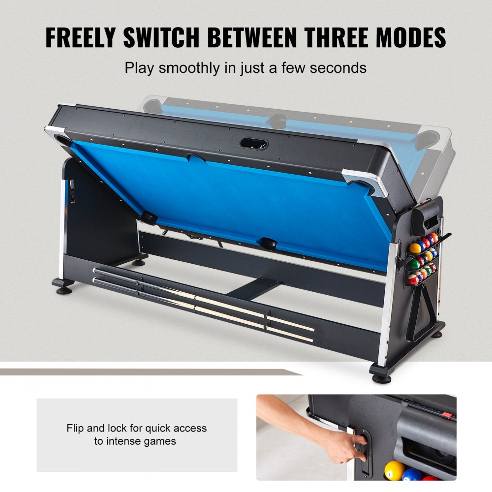 VEVOR 3 in 1 Multispieltisch mit Drehgelenk und Airhockey, Tischtennis, Hockeytisch für Spielzimmer, Familienheim, Arcade-Gaming-Set, sämtliches Zubehör für jedes Spiel enthalten