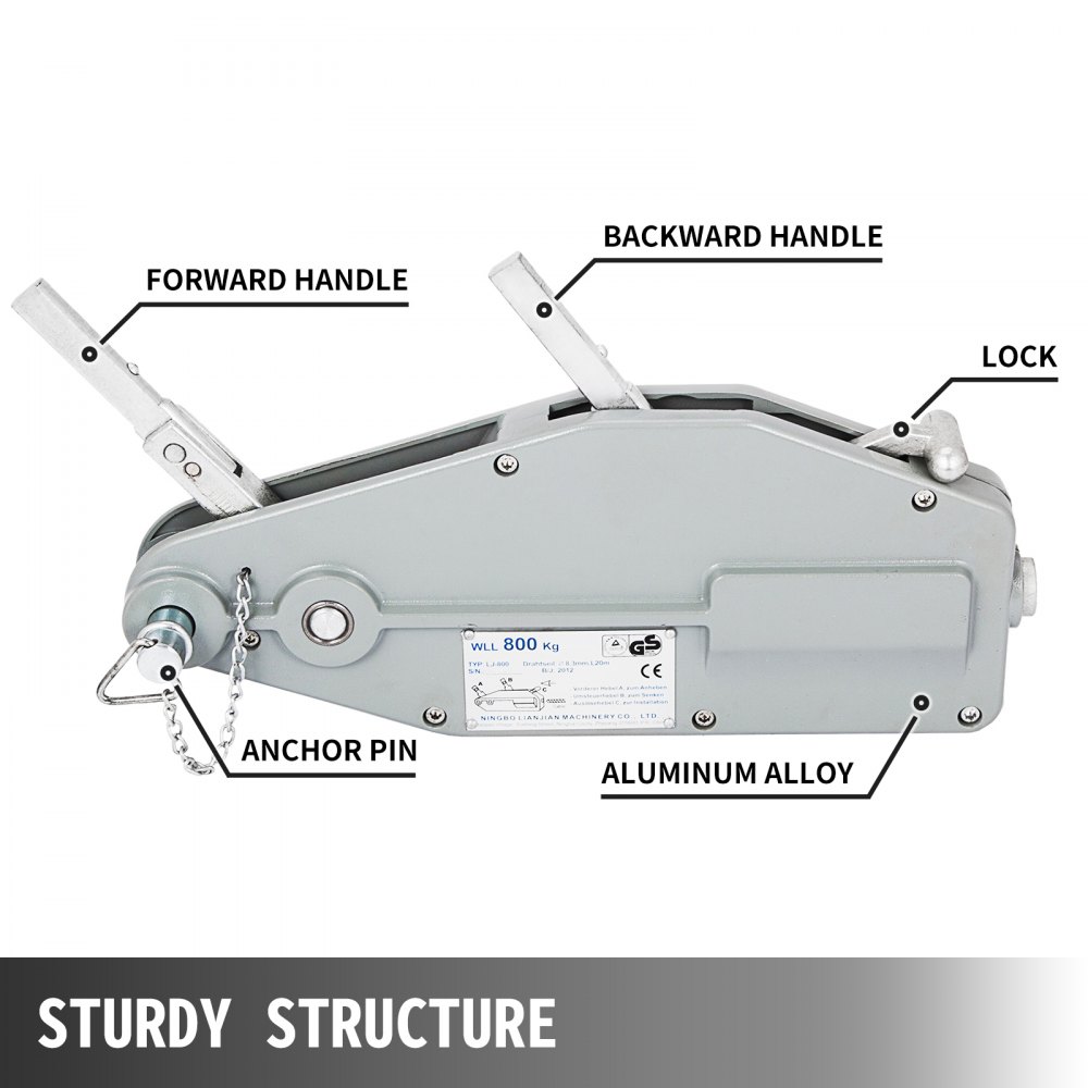 Seilzug Greifzug Seilwinde Winde 0.8t 25m Seil Legierter Stahl Aluminium 82´