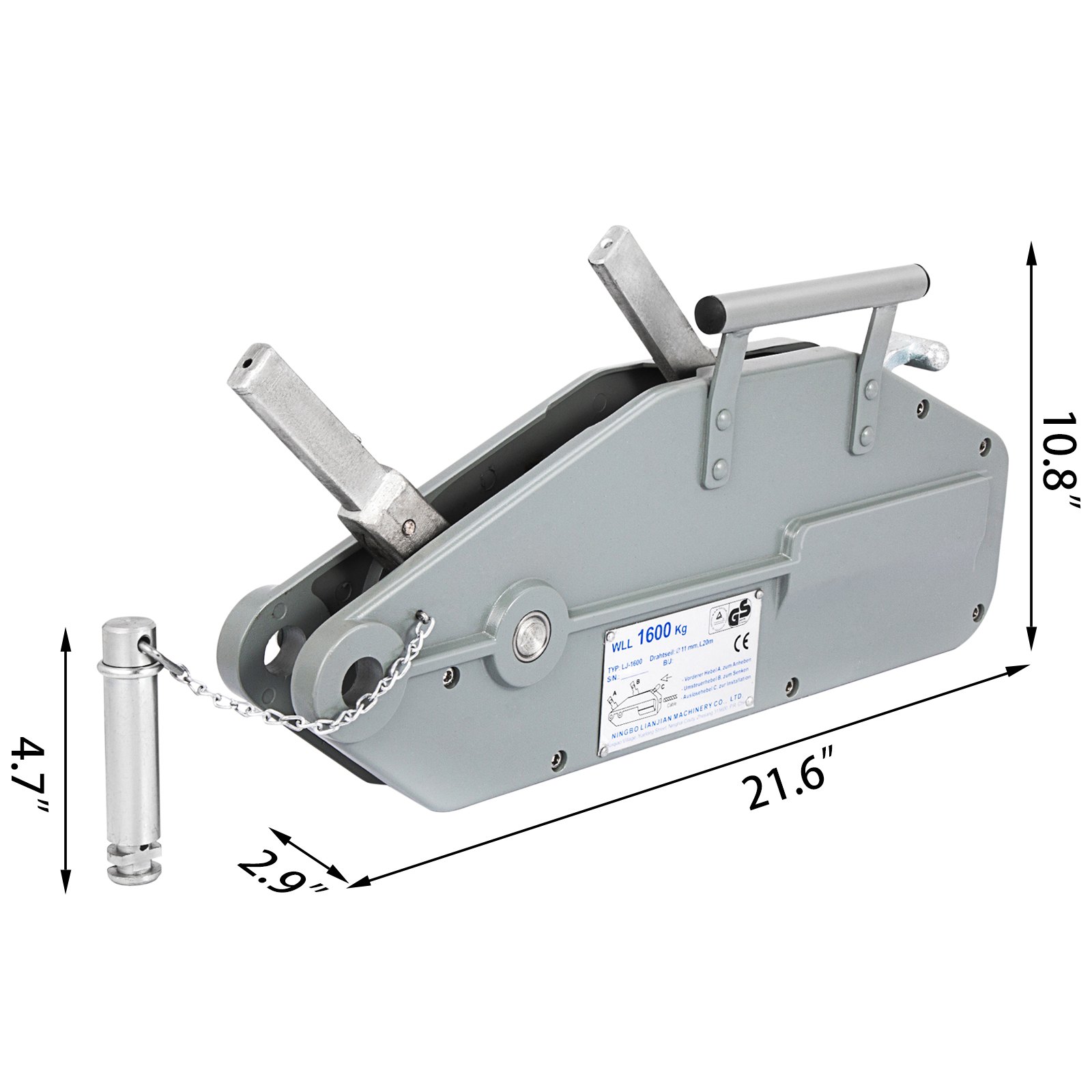 Seilzug Greifzug Seilwinde Winde 1600kg 40m Seil überlastschutz Forstseilwinde