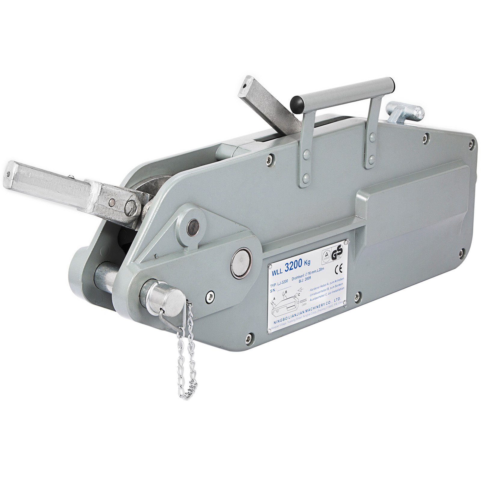 VEVOR 3200 kg Kapazität Seilzug 20 m Länge Drahtseil Edelstahl, 23 kg Seilwinde Forstseilwinde Bremse Gewicht Ziehen Spannen und Heben Handseilwinde Seildurchmesser 16 mm maximale Reiselast 7000LBS