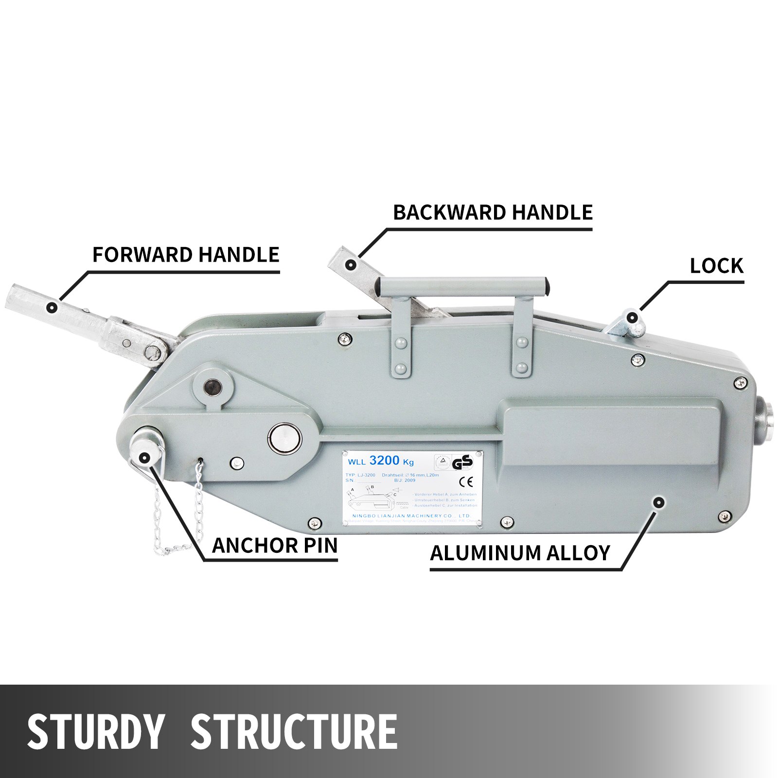 Seilzug Greifzug Seilwinde Winde 3200kg Sicher überlastschutz Aluminium Good