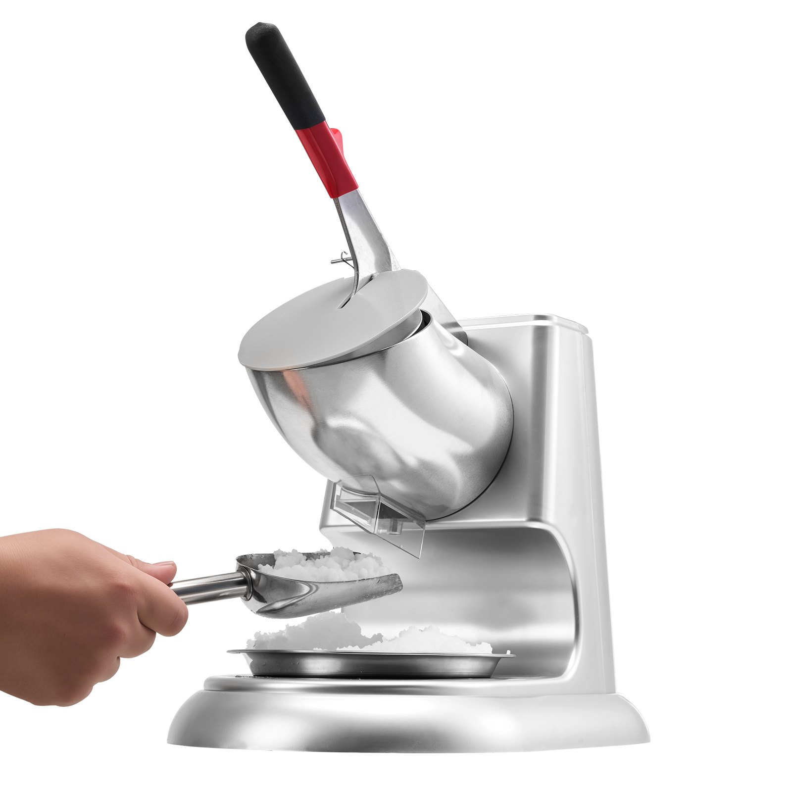 VEVOR Kommerzieller Eiscrusher 100 kg pro Stunde, elektrischer Schneekegel-Maker mit 4 Klingen, Edelstahl-Eiscrusher mit Schüssel & Abdeckung 300 W 2000 U/min, Eisrasierer Silber