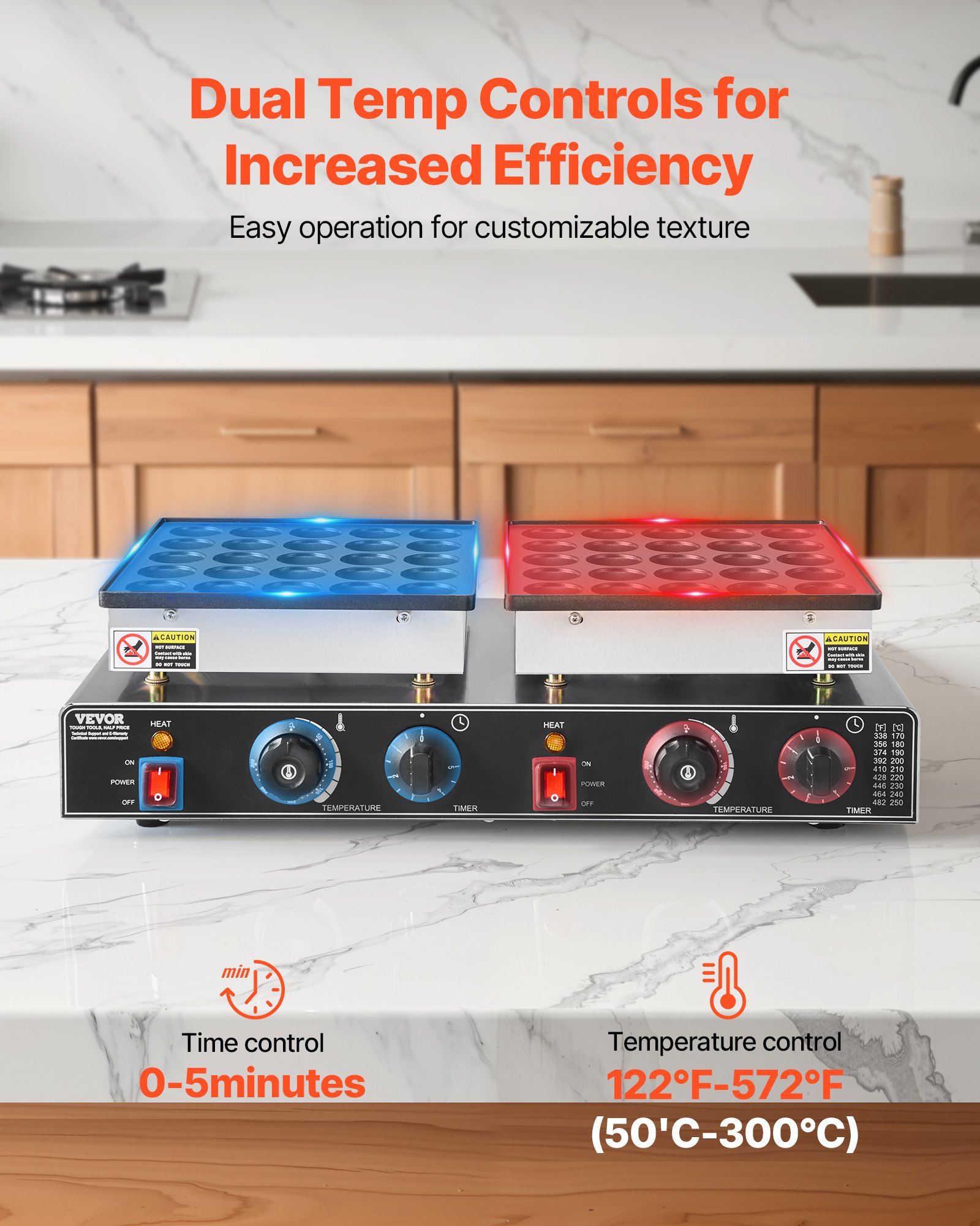 VEVOR 50-tlg. Mini-Pfannkuchen-Maker, Dorayaki-Bäcker aus antihaftbeschichtetem Edelstahl, 1800 W kommerzielle elektrische Poffertjes-Grillpfanne, duale Temperatur- und Zeitregelung, für Restaurant