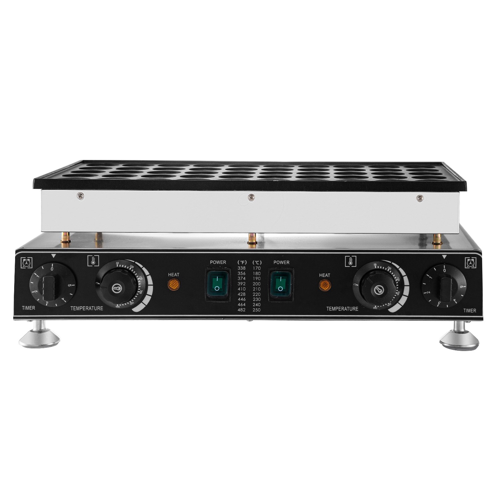 VEVOR 50-tlg. Mini-Pfannkuchen-Maker, Dorayaki-Bäcker aus antihaftbeschichtetem Edelstahl, 1800 W kommerzielle elektrische Poffertjes-Grillpfanne, duale Temperatur- und Zeitregelung, für Restaurant